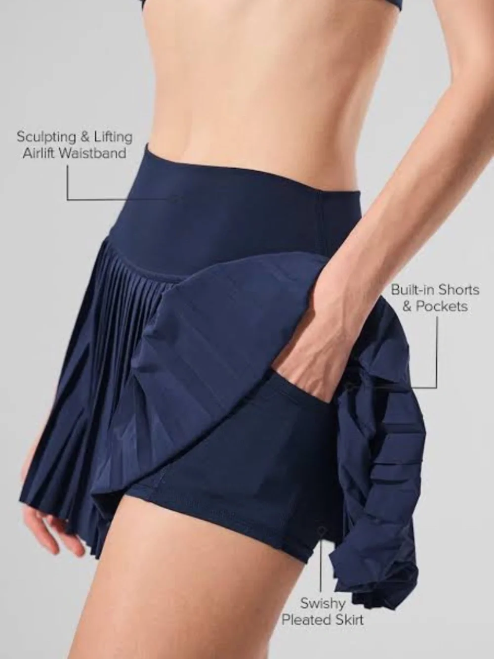 ALO Yoga Grand Slam Pleated Tennis Skirt (Navy, XS) NEW Never worn